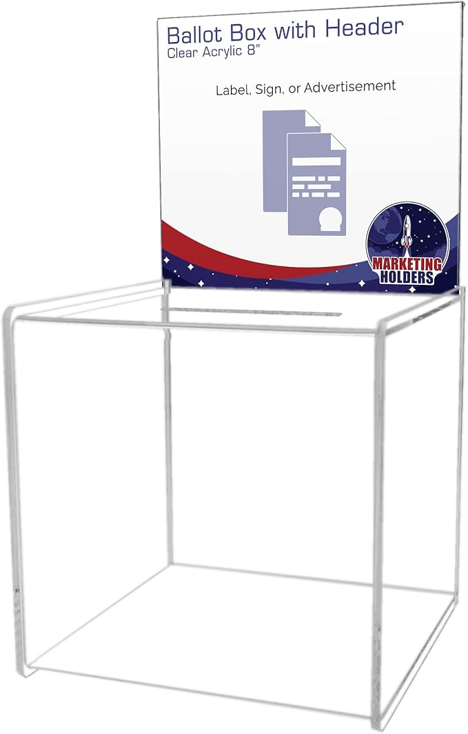 8" Ballot Box with Header Sign Holder Clear Acrylic New Business Lead Collection Countertop Bin by Marketing Holders