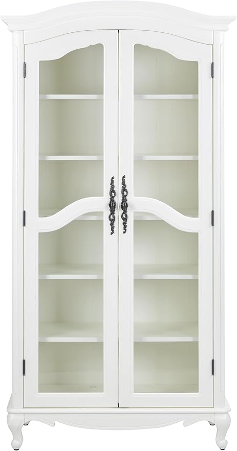 Farmhouse Arched Display Cabinet Bookcase Bookshelf with Glass Doors and Adjustable Shelves, 72" Tall 6 Tiers French Country-Inspired Wooden Curio Cabinet for Living Room, Office (Antique White)