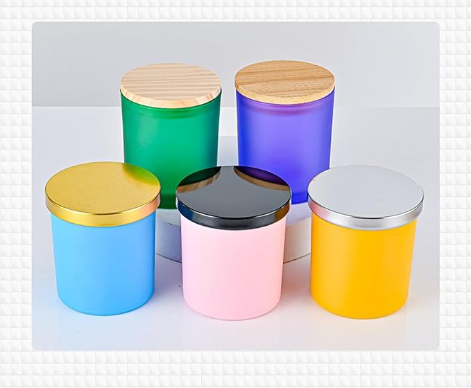 Candle Jars for Making Candles - Candle Making Kit & Supplies - Glass Jars with Lids - Candle Containers - Glass Candle Jars - Decorative Aesthetic Colored Frosted Glass Candle Cups with Wooden Lids