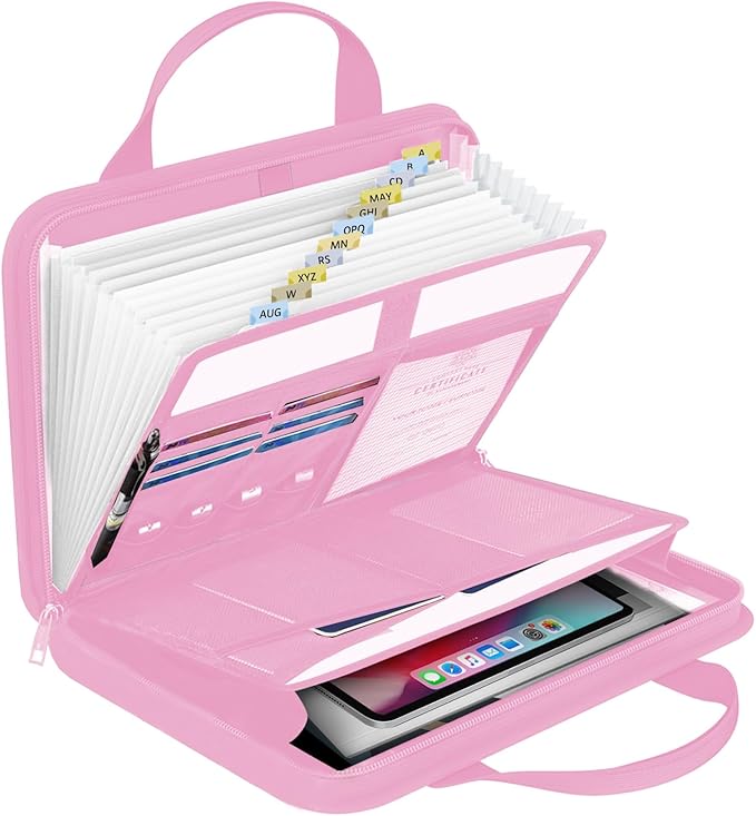 onvvippiv File Organizer Fireproof Expanding Accordion File Folder with Zipper Labels13 Pockets Document Organizer Holder Storage Box Bag for Business Office Receipt Home Travel