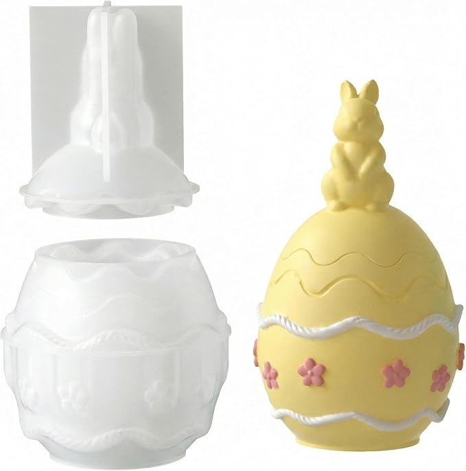 Easter Bunny Egg Candle Jar Silicone Mold, 3D Rabbit Egg Resin Mold with Base for DIY Candle Vessel, Storage Cup, Desktop Decor & Festival Craft Making