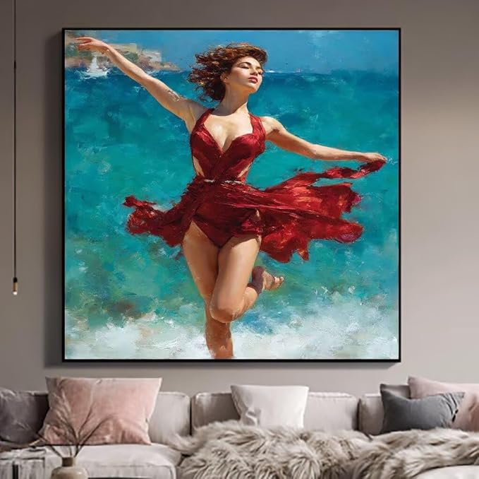 Paint by Numbers Kit for Adults Dance Paint by Numbers Sea DIY Crafts for Adults Canvas Paintings Kits, Hobbies for Women Art With Accessories for Home Wall Decor Art 24x24inch Without Frame 2-815Q
