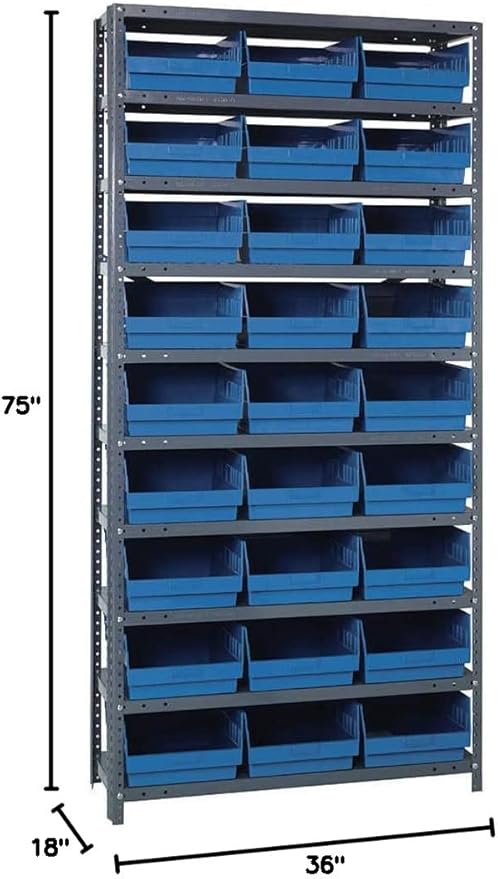 Quantum Storage Systems 1875-210BL Store More Steel Shelving Unit with 6" Shelf Bins, 18" D x 36" W x 75" H, Blue