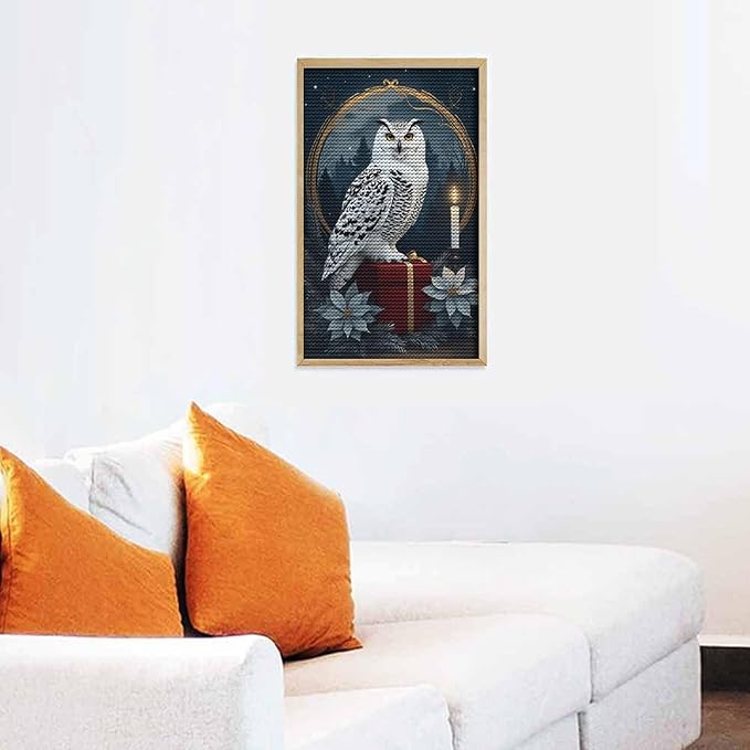 KIVJMSIDJA Snowy Owl & Candle Glow - Winter Night Scene Diamond Painting Kits for Adults,Diamond Art Kits for Beginners 5D Round Diamond 12"x20"
