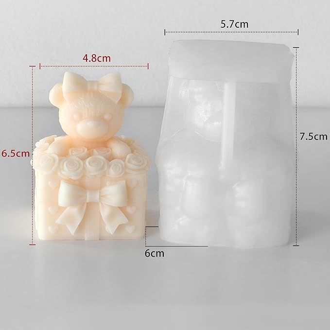 Rose Bear Cylinder Candle & Resin Mold - Resin Casting Silicone Molds for Home Decor & Candle Making Wave Spiral Mold