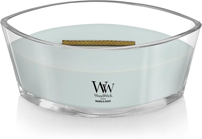 WoodWick Magnolia Birch Holiday Candle Gifts for Women and Men, 16 oz Ellipse Candle with Crackling Wick