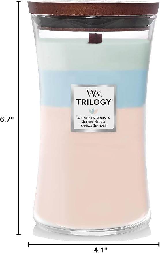 WoodWick Oceanic Trilogy Gifts for Women and Men, 21.5 oz Large Hourglass Trilogy Candle with Crackling Wick