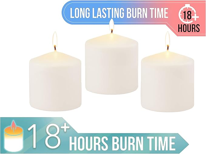 Stonebriar 3 Pack Tall 3 x 3 Inch 18 Hour Long Burning Unscented Ivory Wax Pillar Candles