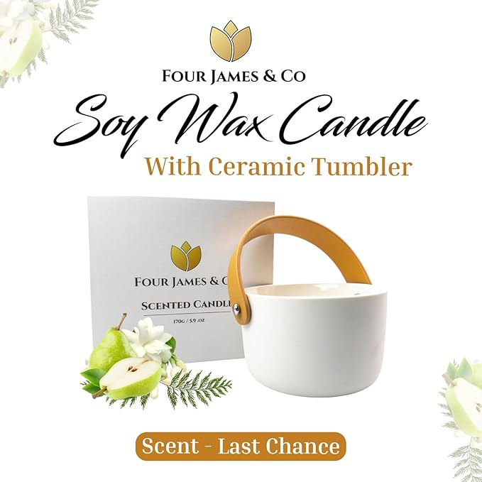 FOUR JAMES & CO Luxury Highly Scented Premium Eco-Friendly Soy Wax 6oz Candles in Modern Giftable Box, Scent:(LastChance)