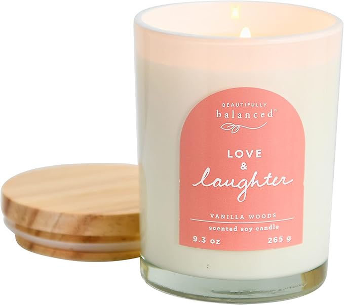 Scented Lidded Glass Soy Candle, Love + Laughter, 9.3 oz.