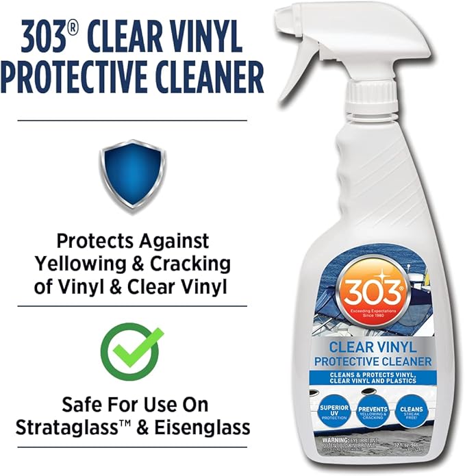 303 Products Marine Clear Protective Cleaner - Cleans and Protects Vinyl and Plastics, Provides Superior UV Protection, Prevents Yellowing and Cracking, 32oz (30215)