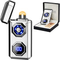 SKRFIRE Electric Lighter Rechargeable USB C Arc Plasma High Power Flame Cool Windproof Electronic Candle Lighter with LED Flashlight for Candle, Firework, Incense (Sliver)