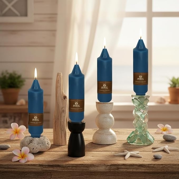 Navy Short Taper Candle 5 Inch Candlesticks Unscented Dripless Tapered Candle Set for Home Decor Wedding Party Dinner Candles, 4 Pack