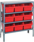 Quantum Storage Systems 1239-SB809RD Solid Heavy Duty 4 Shelves 9 Store-MAX Red Bins 39" H x 36" W x 12" D