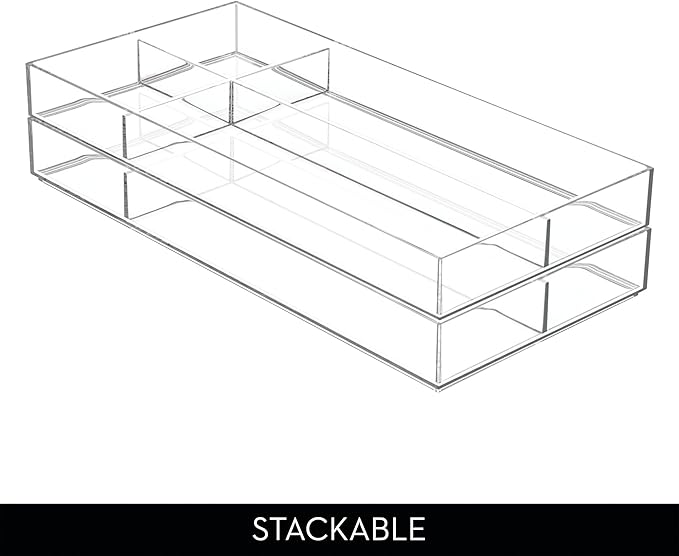 iDesign Clarity Plastic Divided Drawer Organizer, Storage Container for Vanity, Bathroom, Kitchen Drawers, 8" x 16" x 2", Clear,40850