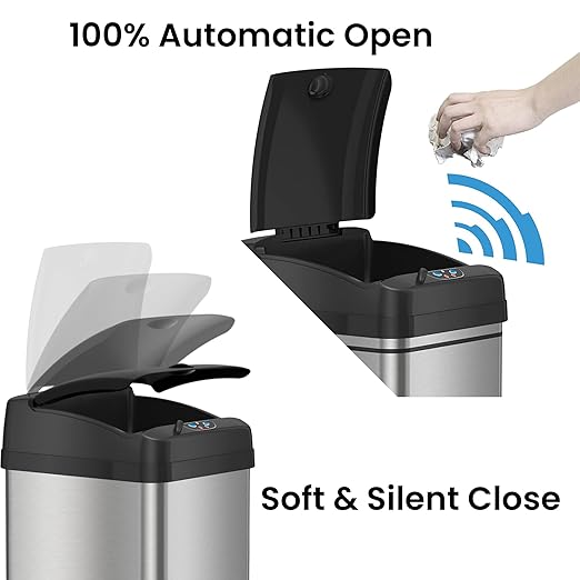 iTouchless New Sensor Trash Can Lid Replacement for Models IT13MX, IT13MXL, DZT13P, DZT13PL, DZT13M, and DZT08P, DZT08PL, and Other Variants