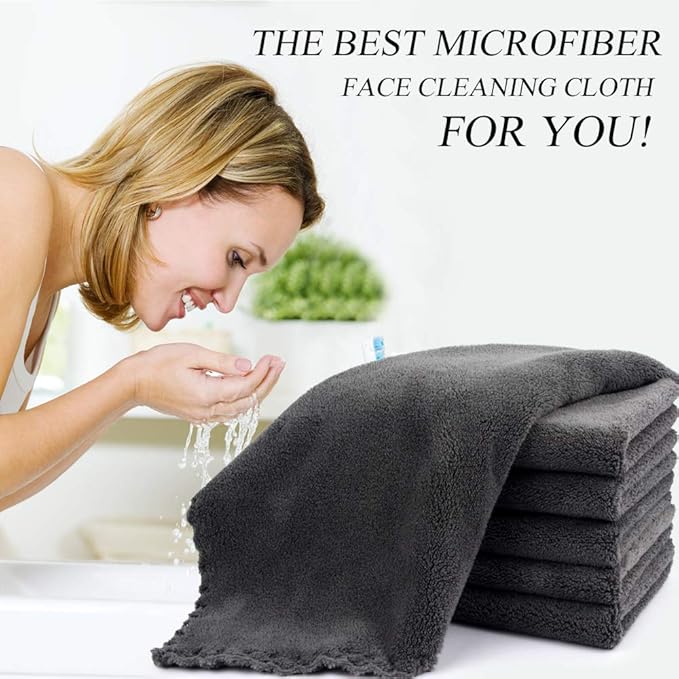 SUNLAND Microfiber Face Cloth Reusable Makeup Remover Facial Cleansing Towel Ultra Soft Face Washcloth 12inchx12inch 6 Pack Dark Grey