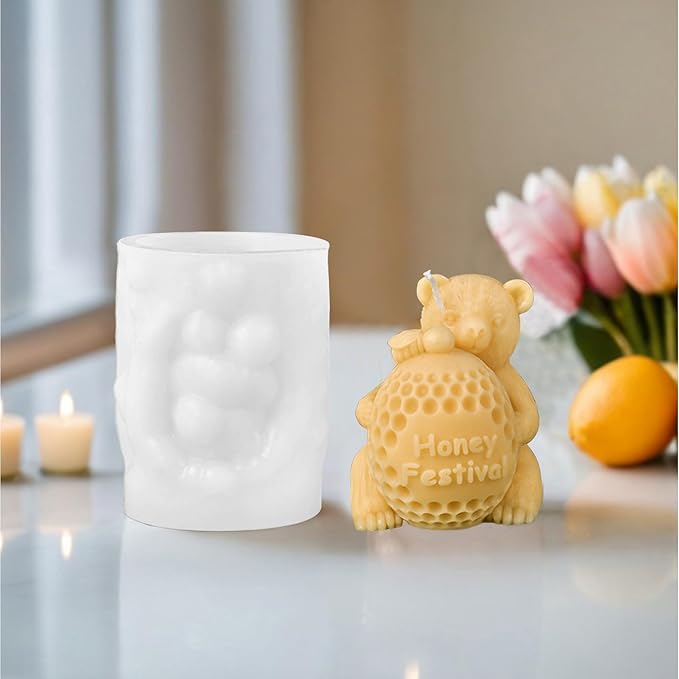 Bear Honeycomb Candle Mold for DIY Candle Making Resin Casting Plaster Polymer Clay– Perfect for Honey Festival and Gifts