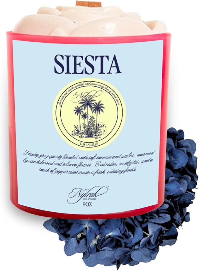 Body Oil Massage Candle | Melts into Skin Softening Warm Massage Oil - Natural Wood Wick - Soy & Coconut Wax – Sandalwood & Amber with Eucalyptus Notes – Self Care Gift (Siesta 9oz)