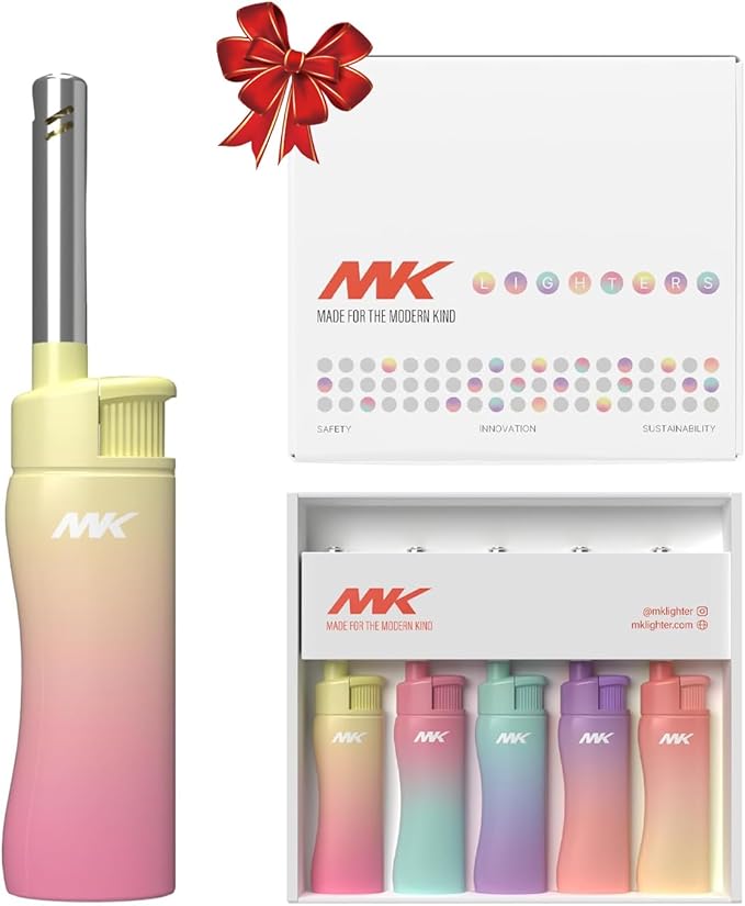 MK Lighter Collector’s Edition Refillable Candle – Multipurpose Jet Flame Butane with Long Wand for Indoor & Outdoor Use Gift Couples Friends Family (Dreamy-5PC)