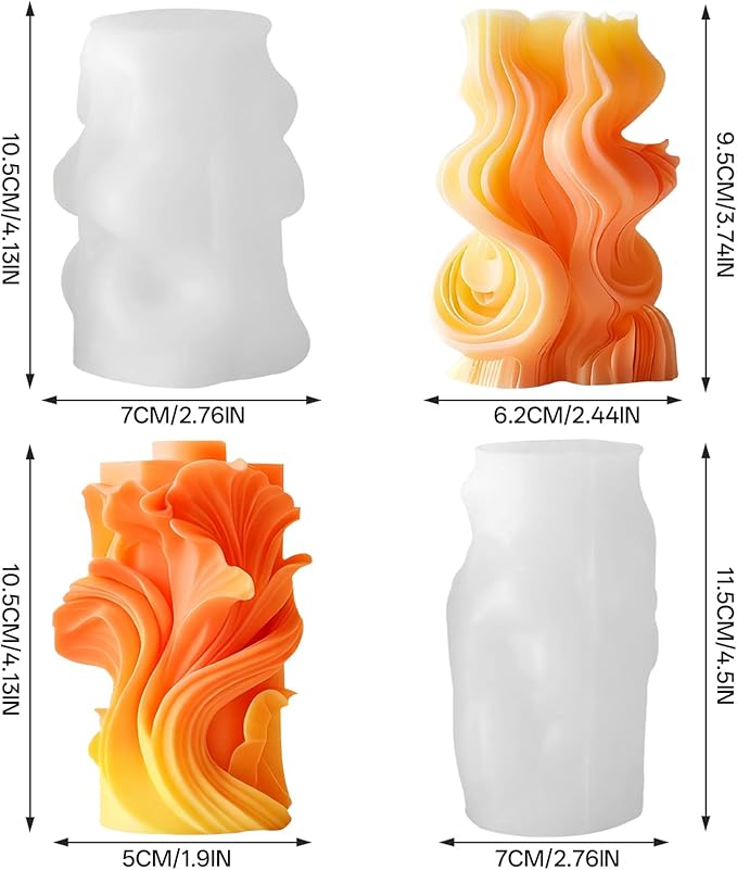 2 PCS 3D Wave Cylinder Candle Silicone Molds Geometric Relief Cylindrical Candle Silicone Mold for Candles Making Aromatherapy Candles Gypsum Clay Home Decorate