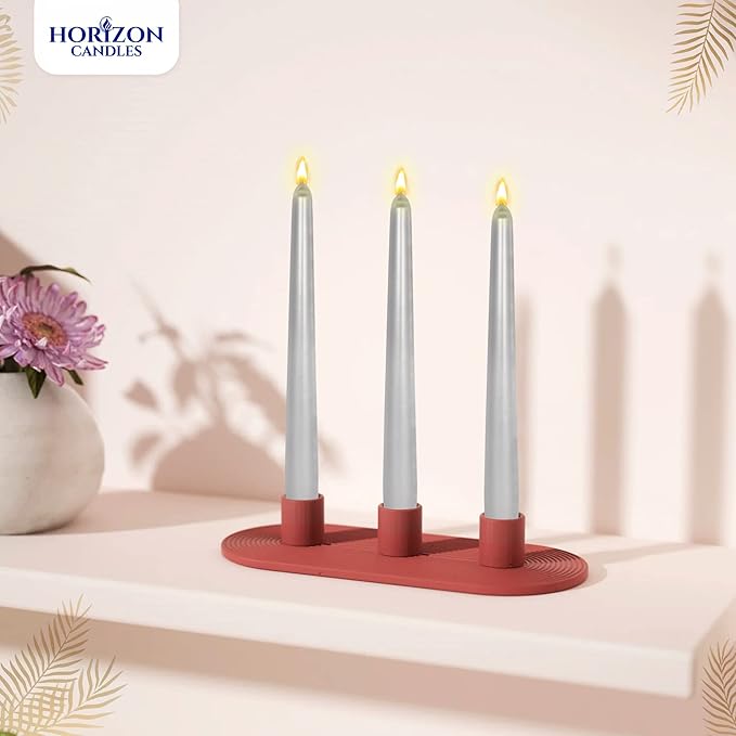 Horizon Unscented 10-Piece Taper Candle Set – 9 Hours Burning Time Smokeless & Dripless Candles for Centerpieces at Wedding, Holiday Dinners, Festive Parties and Home Decor - Metallic Silver