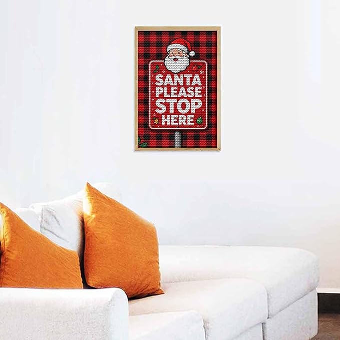 AIVKIEJK Diamond Painting Kits for Adults - Holly & Stars, Santa Please Stop Here Painting DIY 5D Full Drill Diamond Dots Paintings with Diamonds Gem Art and Crafts Home Decor 8"x12"
