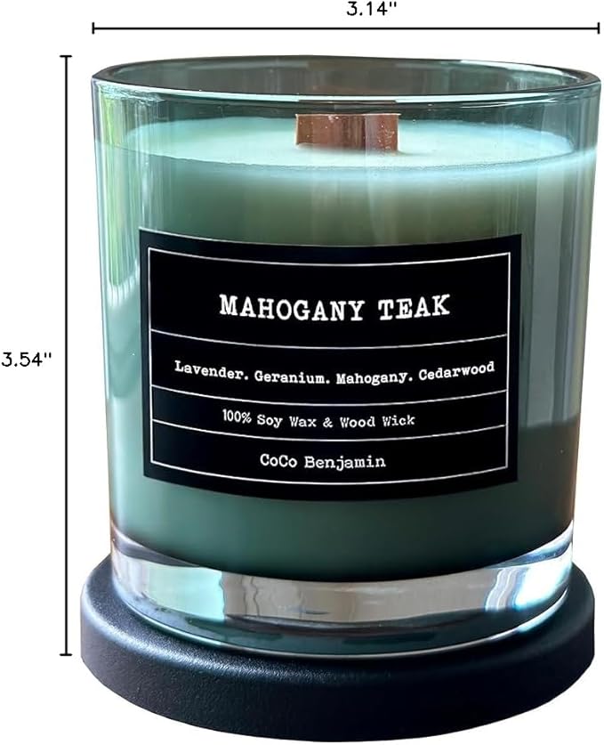 100% Soy, Highly Scented, Hand Poured Soy Candle (Mahogany Teak (Wooden Wick))