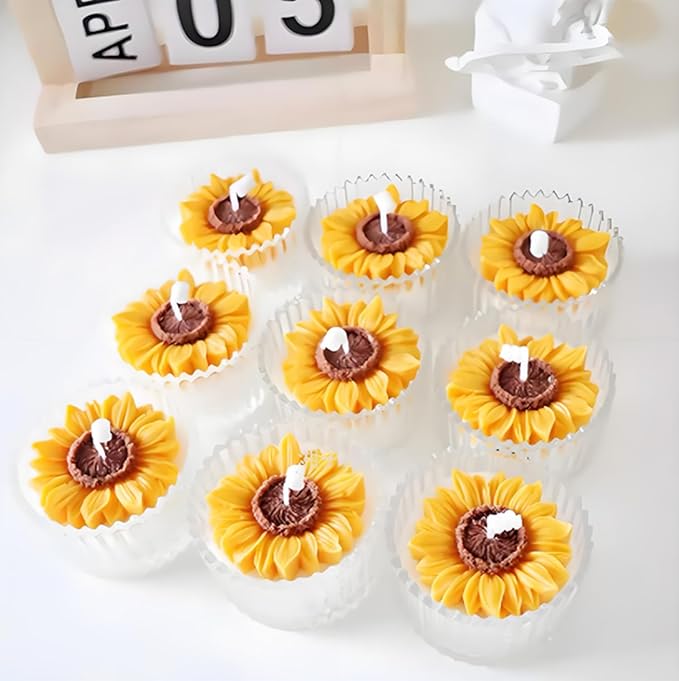 6PCS Sunflower Flower Silicone Candle Mold, Moldes para Velas,3D Flower Fondant Chocolate Cake Cupcake Topper Decoration Silicone Mold for Candles,Handmade Soaps,Bath Bombs,Lotion Bars,Resin Crafts