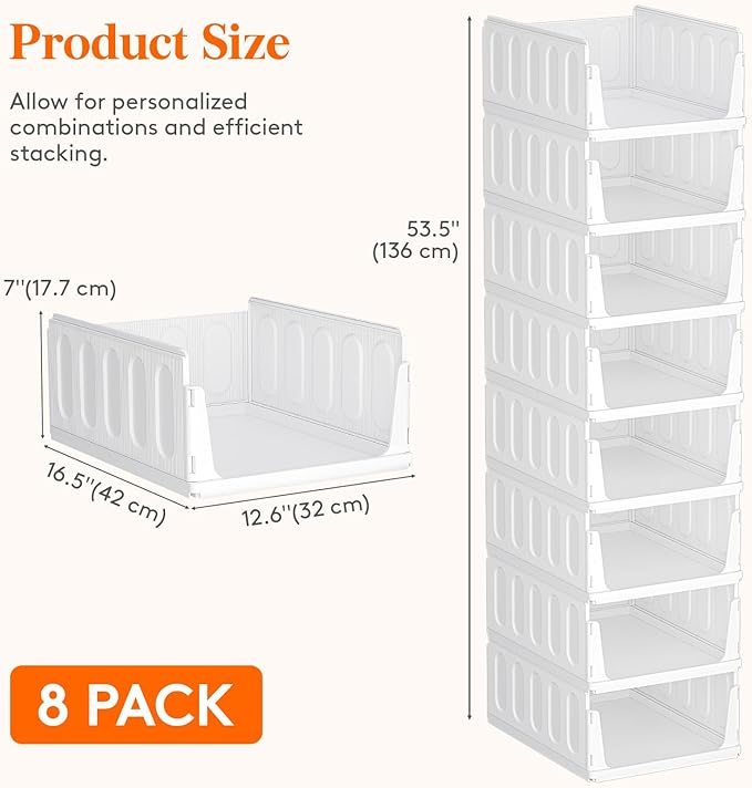 Lifewit 8 Pack Stackable Closet Organizers and Storage Basket for Clothes, Plastic Sweater Storage Bins for Wardrobe, Multifunctional Pants Organizer for RV, Pantry, Bathroom, Kitchen, Dorm, 24L