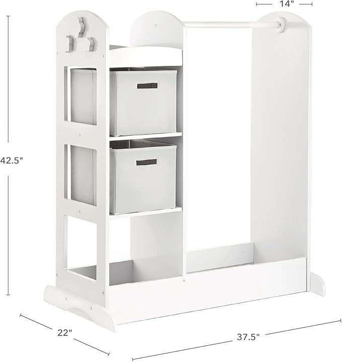 Guidecraft See and Store Dress-up Center – White: Pretend Play Costume Storage Wardrobe for Kids with Mirror & Shelves, Armoire with Bottom Tray, Toddlers Room Furniture