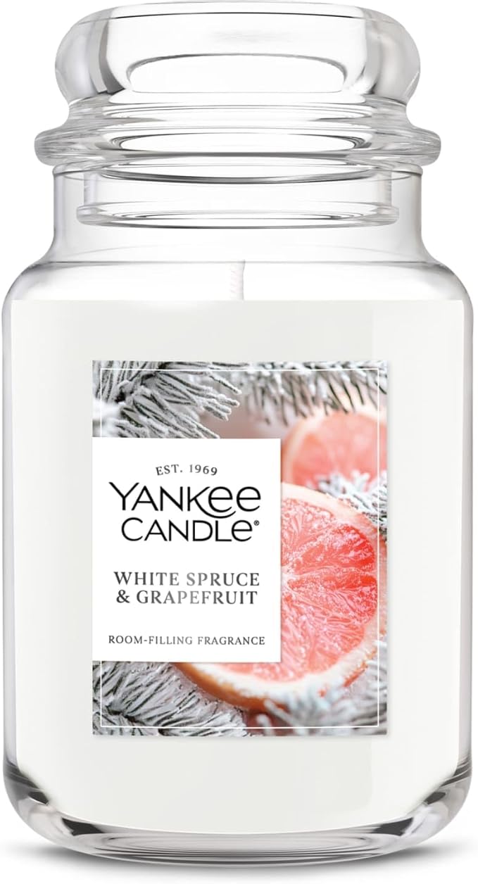 Yankee Candle White Spruce & Grapefruit Scented Candle, 22oz Large Jar with up to 150 Hour Burn Time, Giftable