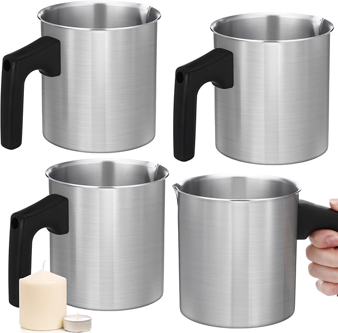 Ziliny 4 Pcs Candle Making Pouring Pot Wax Pouring Pitcher with Dripless Spout and Heat Resisting Handle Aluminum Wax Melter for Christmas DIY Candle Making Kits Gift (1.2 L)