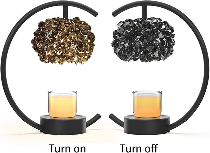 Yeuslor Candle Warmer Lamp for Jar Candles with Adjustable Brightness＆Timer，Handcrafted Crystal Candle Lamp Luxurious Design+2Bulbs,Home Decoration Electric Candle Lamp(Black C-Shaped)