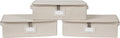 Covermates Keepsakes Zip-Top Storage Box Set, 3 Pack Heavy Duty Polyester Organizer Bins, Stackable Design, ID Window, Reinforced Handles, Closet Home Storage, Beige Heather