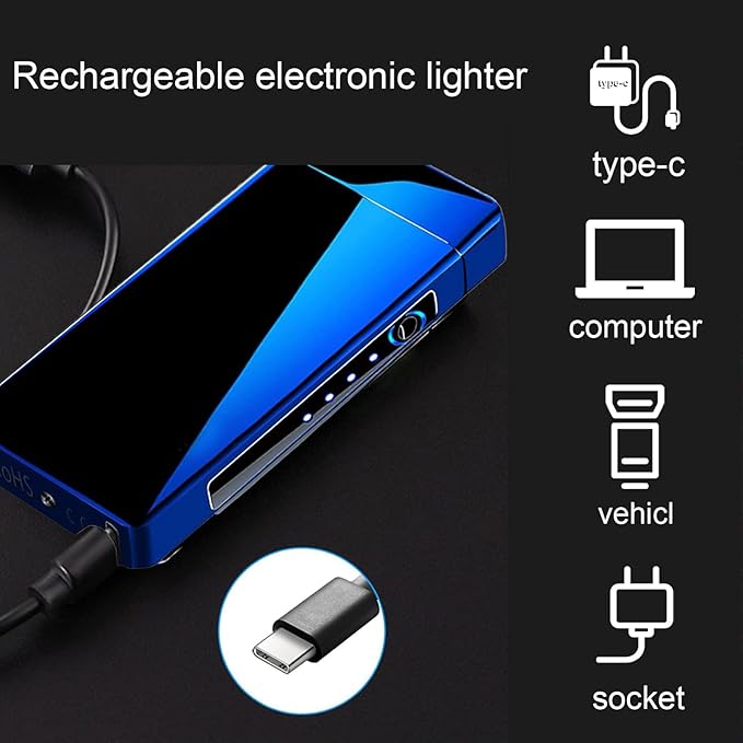 Electric Lighter Plasma Rechargeable with LED Battery Indicator Strong Flame, USB Convenient Charging, Windproof Lighter Outdoor(Blue