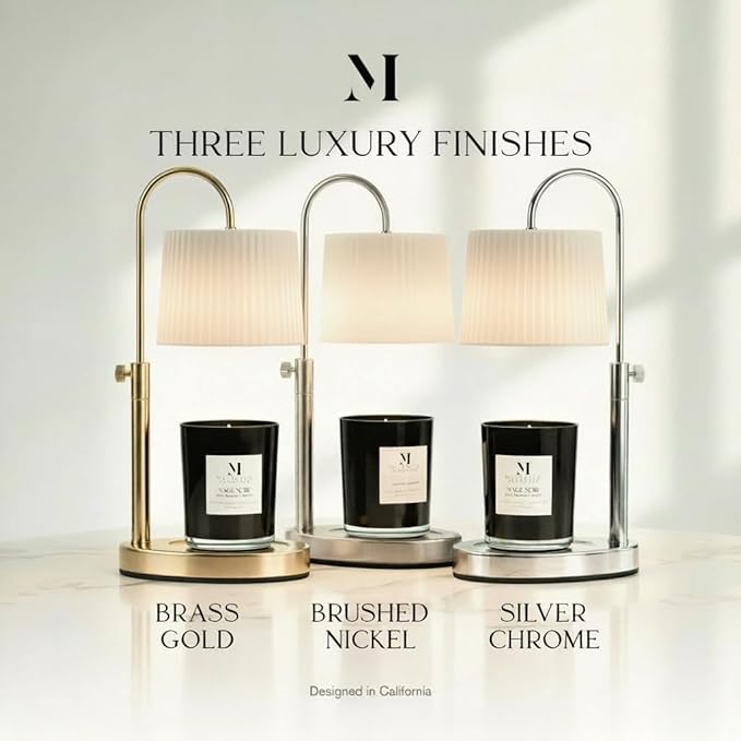 Dimmable Glass Candle Warmer Lamp with Timer - Adjustable Height Candle Lamp Warmer with Timer (8H/4H/2H) - Wax Melter - Ideal Gift, fits Various Size Scented Candles - 02 Bulb - (Gold Metal)