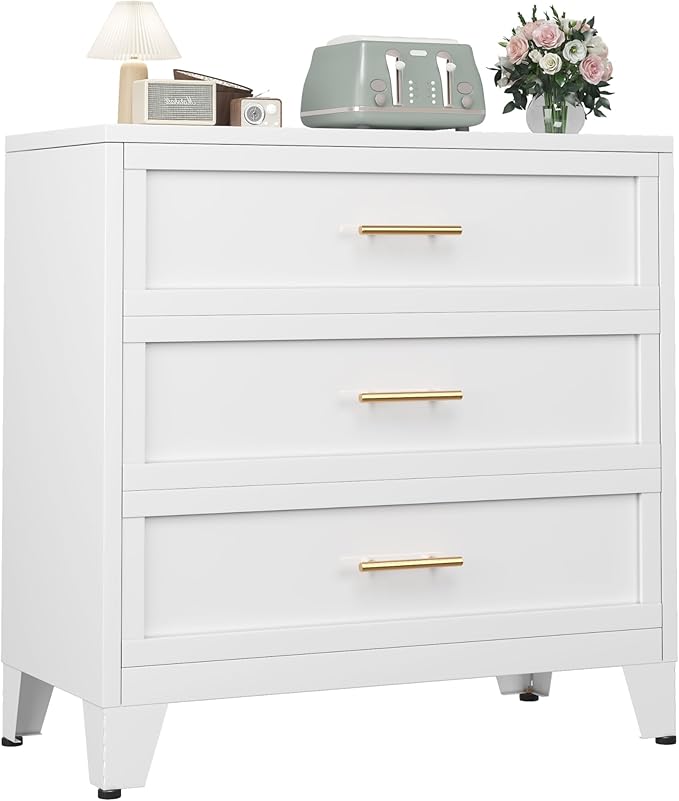 Ckzbx Metal Dresser for Bedroom 3 Drawers Dresser Metal Storage Organizer,34.25" H Drawer Chest, Closet Organizers for Living Room, Hallway, Closet