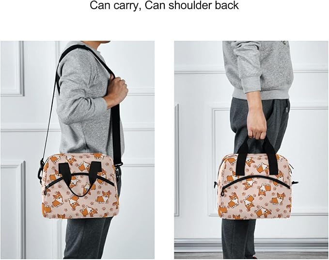 CBBYY Corgis Paw Lunch Bags for Women Men, Reusable Insulated Lunch Box, Adjustable Shoulder Straps Tote Lunch Bag for Work Picnic School
