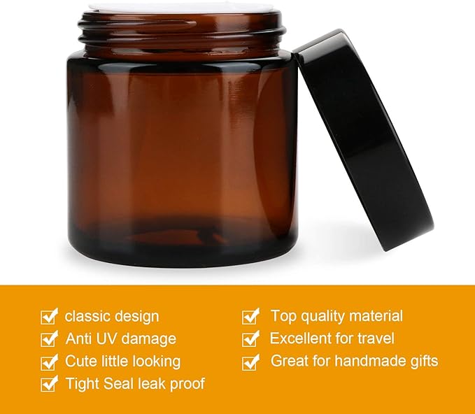 Encheng 25Pack of 4 oz Amber Round Glass Jars, with Inner Liners and black Lids,Empty Cosmetic Containers,Cream jars