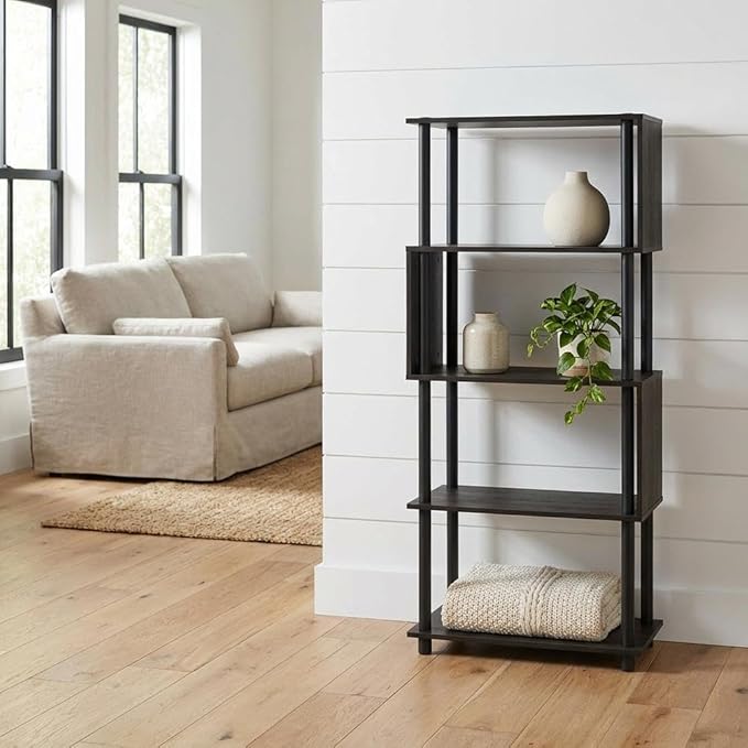 Furnifact Espresso Bookcase with Durable Wooden Construction, Sturdy Shelves, Elegant Design, and Versatile Storage Solution