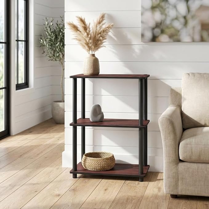 Furnifact Dark Cherry Black Bookcase with Wooden Shelves, Sturdy Construction, Elegant Finish for Home or Office Storage