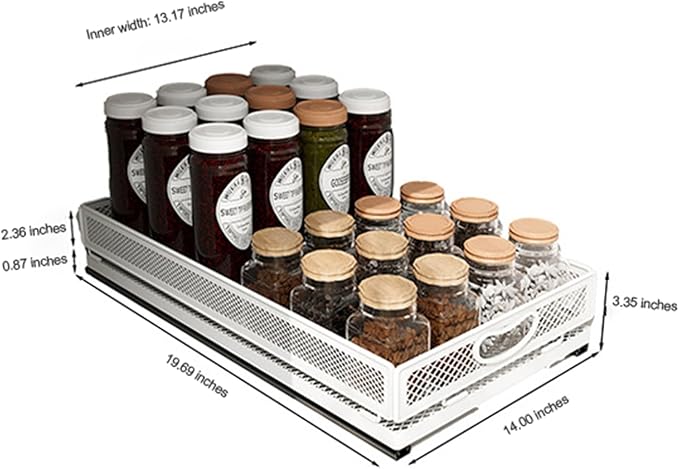 Pull Out Cabinet Organizer, Slide Out Drawers Fixed with Adhesive Nano Film, Pantry Shelves Sliding Drawer Storage Organization for Kitchen/Bathroom/Bedroom (19.7*13.8*3.3inch/50*35*8.5cm)
