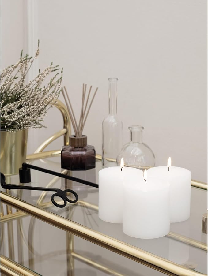 CANDWAX 3x3 Pillar Candles Set of 3 - Rustic Unscented No Drip White Candles for Home Decor, Weddings, Centerpieces
