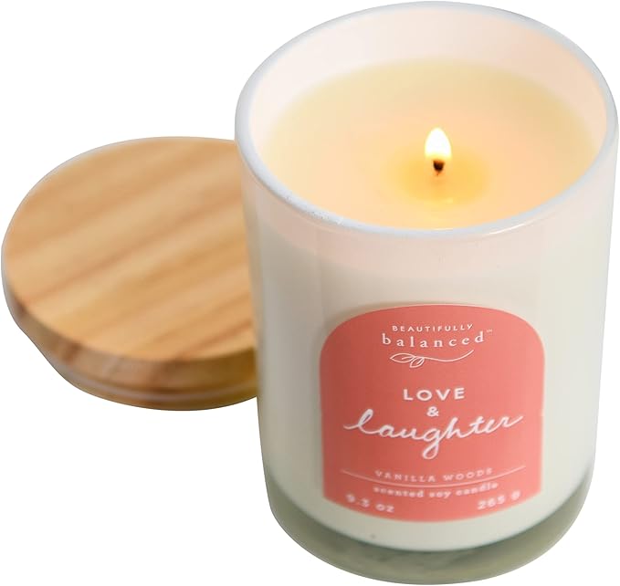 Scented Lidded Glass Soy Candle, Love + Laughter, 9.3 oz.