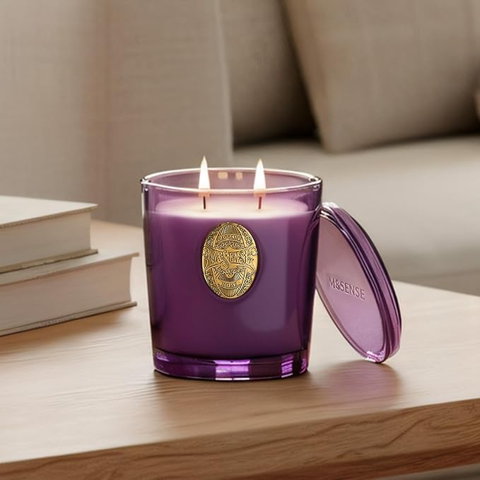 M&SENSE Large Two-Wick Soy Candle | Lavender Citrus & Purple | 19.8 oz, 120H Burn Time | Luxury Scented Candle for Relaxation, Gifting, Home Décor | Ideal for Bedroom, Office, Party Ambiance