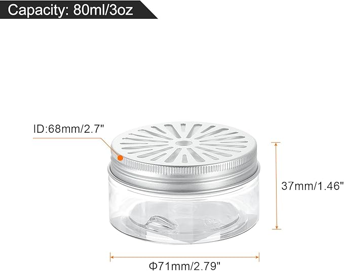 HARFINGTON 12 Pcs Empty Scent Beads Storage Container 3oz/80ml Air Freshener Tins Round Refillable Spice Containers Plastic Jars Sample for Air Freshener Candles Travel Storage