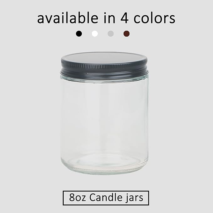 MILIVIXAY 12 Pack 8 OZ Thick Glass Clear Candle Jars with All Black Metal Lids-Bulk Empty Candle Jars for Making Candles-Canning Jar for Spice, Liquid, Sample- Dishwasher Safe.