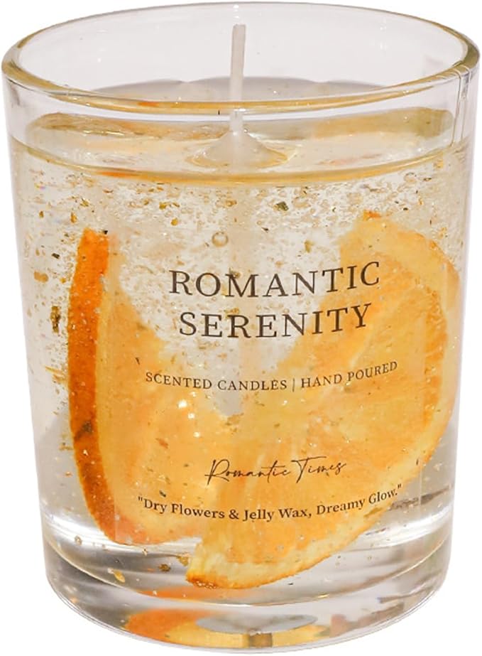 Gel Wax Candle,Sparkling Real Rose & Gold Flakes Candle in Glass Jar,Floral Scented,Smokeless Clean Burn,Glam Home Decor or Wedding,Bridesmaid Gift,Photo Prop,Self Love Healing (Fruit)