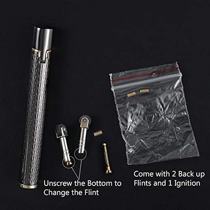 Lighter Cigarette Shaped Butane Refillable Fire Starter with Back-up Flints Gifts for Men Women Lady (Excluding Butane) (Black)